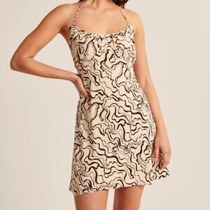 Abercrombie & Fitch Babydoll Halter Ruched Mini Dress Small P Topography Y2K